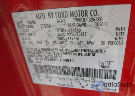 2006 Ford F-150 Fx4/Lariat/Xlt from USA, damaged, VIN 1FTPW14586FB55619